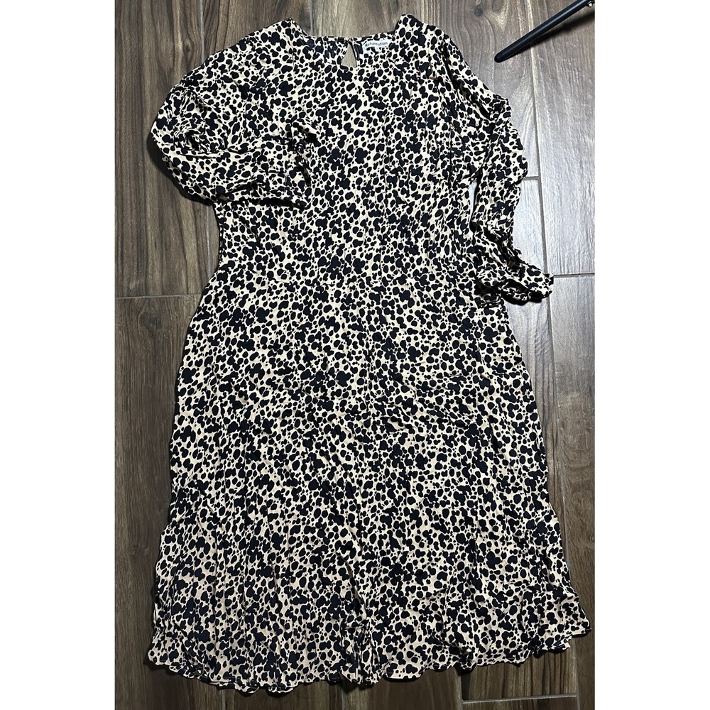 Reformation Leopard Print Long Sleeve Midi Dress‎ Tan Black Womens Size 16